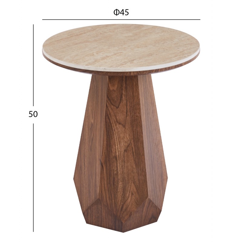 ΤΡΑΠΕΖΙ ΒΟΗΘΗΤΙΚΟ VENERA HM18442 ΚΕΡΑΜΙΚΟ TOP ΟΨΗ ΤΡΑΒΕΡΤΙΝΑΣ-MDF ΚΑΡΥΔΙ Φ45x50Υεκ.