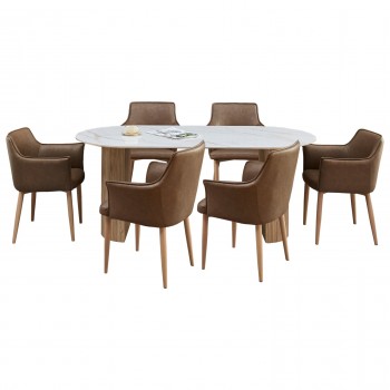 ΣΕΤ ΤΡΑΠΕΖΑΡΙΑΣ 7ΤΜΧ MELLOW HM21361 ΚΕΡΑΜΙΚΟ TOP/MDF ΠΟΔΙΑ--PU ΚΑΦΕ/ΜΕΤΑΛ.ΠΟΔΙΑ