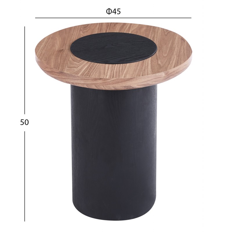 ΤΡΑΠΕΖΑΚΙ ΣΤΡΟΓΓΥΛΟ ΒΟΗΘΗΤΙKΟ OVALON HM18434.05 MDF TOP ΚΑΡΥΔΙ & ΒΑΣΗ ΜΑΥΡΗ Φ45x50Υεκ