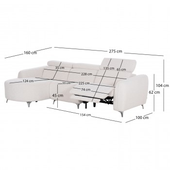 ΚΑΝΑΠΕΣ ΑΡΙΣΤΕΡΗ ΓΩΝΙΑ 3Θ ΜΕ RECLINE VALENTE HM3317.02L ΜΠΕΖ ΥΦΑΣΜΑ 275x160x104Yεκ