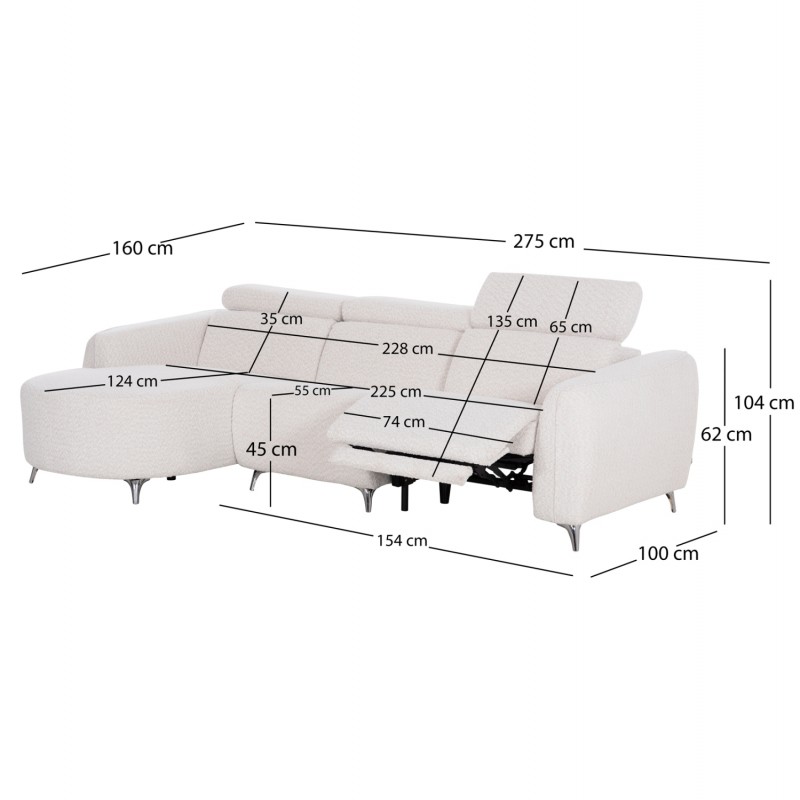 ΚΑΝΑΠΕΣ ΑΡΙΣΤΕΡΗ ΓΩΝΙΑ 3Θ ΜΕ RECLINE VALENTE HM3317.02L ΜΠΕΖ ΥΦΑΣΜΑ 275x160x104Yεκ