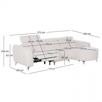 ΚΑΝΑΠΕΣ ΔΕΞΙΑ ΓΩΝΙΑ 3Θ ΜΕ RECLINE VALENTE HM3317.02R ΜΠΕΖ ΥΦΑΣΜΑ 275x160x104Yεκ