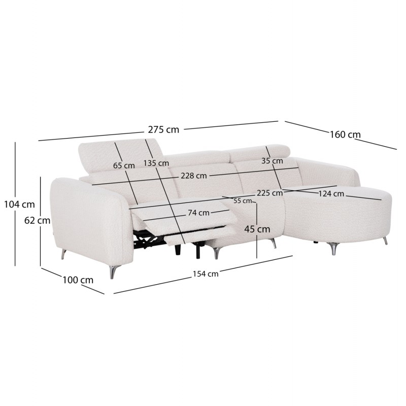ΚΑΝΑΠΕΣ ΔΕΞΙΑ ΓΩΝΙΑ 3Θ ΜΕ RECLINE VALENTE HM3317.02R ΜΠΕΖ ΥΦΑΣΜΑ 275x160x104Yεκ