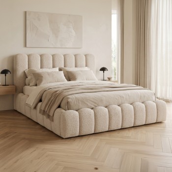 ΚΡΕΒΑΤΙ ΔΙΠΛΟ MARIUS HM759.03 ΜΠΕΖ CHENILLE ΥΦΑΣΜΑ-- ΓΙΑ ΣΤΡΩΜΑ 160x200εκ