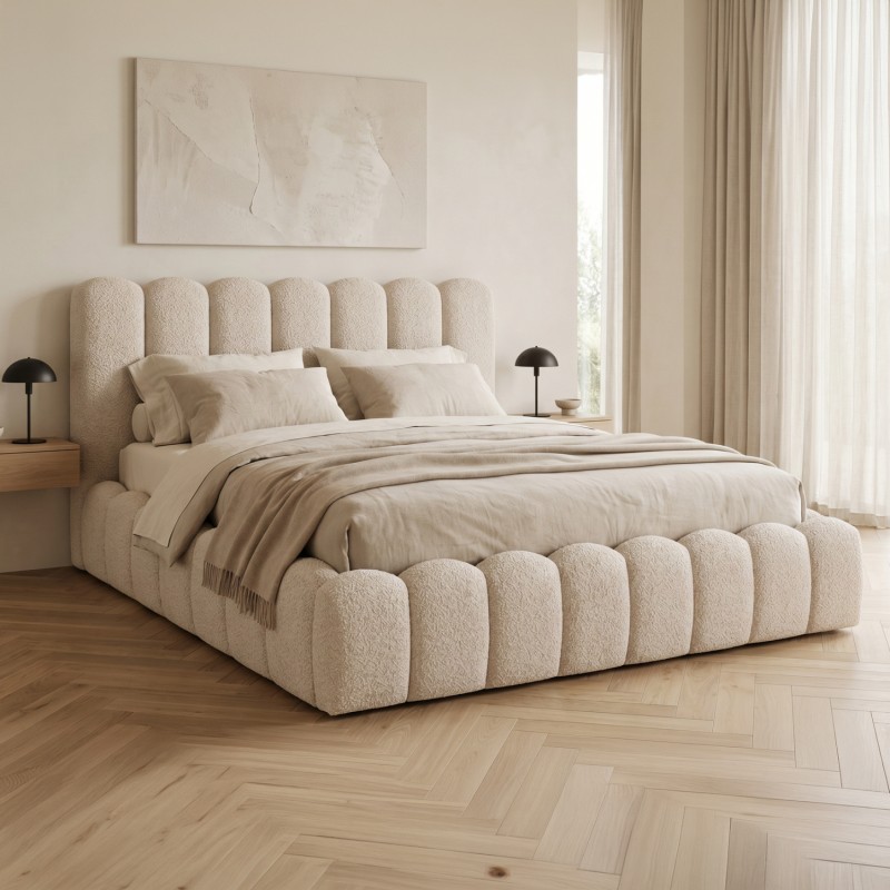 ΚΡΕΒΑΤΙ ΔΙΠΛΟ MARIUS HM759.03 ΜΠΕΖ CHENILLE ΥΦΑΣΜΑ-- ΓΙΑ ΣΤΡΩΜΑ 160x200εκ
