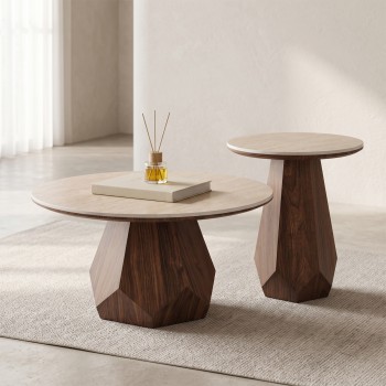 ΤΡΑΠΕΖΙΑ ΣΑΛΟΝΙΟΥ 2ΤΜΧ VENERA HM12109 ΚΕΡΑΜΙΚΑ TOP--MDF ΒΑΣΕΙΣ Φ80+Φ45εκ.