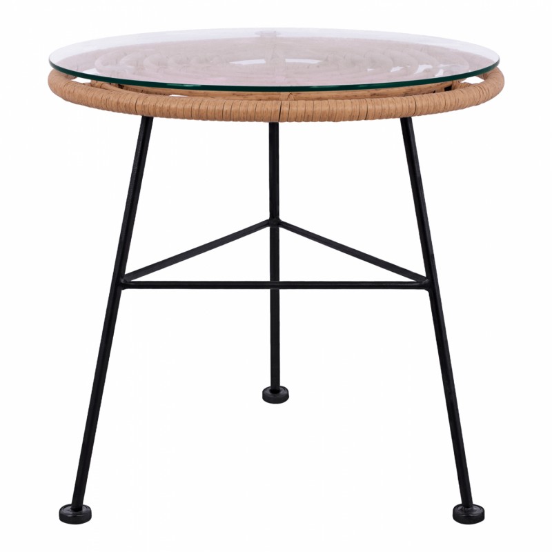ΤΡΑΠΕΖΙ ΜΕΤΑΛΛΙΚΟ ALLEGRA HM5459 ΜΕ WICKER ΜΠΕΖ ΚΑΙ ΓΥΑΛΙ Φ45Χ46Υεκ.