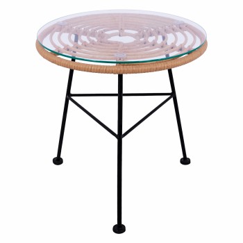 ΤΡΑΠΕΖΙ ΜΕΤΑΛΛΙΚΟ ALLEGRA HM5459 ΜΕ WICKER ΜΠΕΖ ΚΑΙ ΓΥΑΛΙ Φ45Χ46Υεκ.