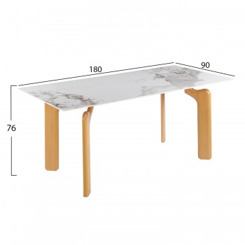 ΤΡΑΠΕΖΙ DALLE HM18479.02 MDF TOP ΟΨΗ ΜΑΡΜΑΡΟΥ-ΜΕΤΑΛ.ΠΟΔΙΑ OΨΗ ΦΥΣΙΚΟΥ ΞΥΛΟΥ 180x90x76Υεκ