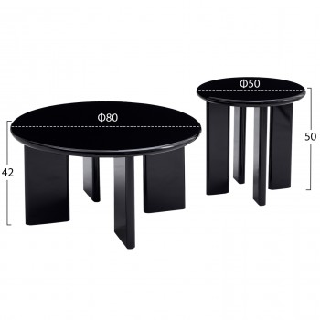 ΣΕΤ 2 ΤΡΑΠΕΖΙΑ ΣΑΛΟΝΙΟΥ FLIX HM18452.02 MDF ΣΕ GLOSSY ΜΑΥΡΟ Φ80 & Φ50εκ