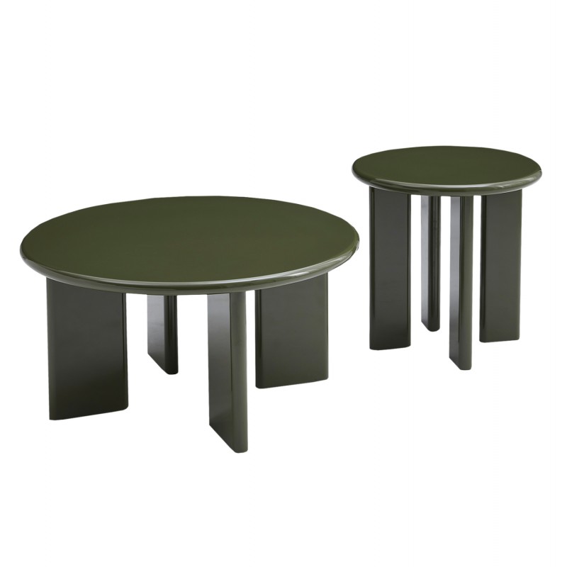 ΣΕΤ 2 ΤΡΑΠΕΖΙΑ ΣΑΛΟΝΙΟΥ FLIX HM18452.07 MDF ΣΕ GLOSSY ΠΡΑΣΙΝΟ Φ80 & Φ50εκ