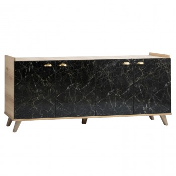 ΜΠΟΥΦΕΣ ΜΕΛΑΜΙΝΗΣ HM9045.01 NATURAL WOOD - ΜΑΥΡΟ ΜΑΡΜΑΡΟ 180x41x77,8Y εκ.
