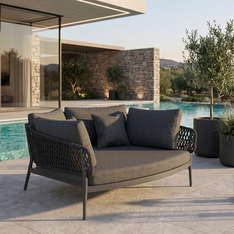 DAYBED 2ΘΕΣΙΟ ΣΕΙΡΑ CAMELLIA HM6217.01 ΣΚΟΥΡΟ ΓΚΡΙ ΑΛΟΥΜΙΝΙΟ-P.E.ΣΧΟΙΝΙ-OLEFIN 164x144x70Υεκ.