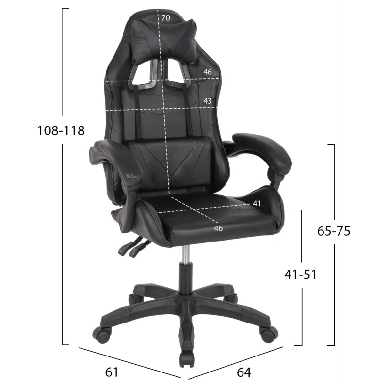ΠΟΛΥΘΡΟΝΑ GAMING EFFRON HM1186.02 PU ΣΕ ΜΑΥΡΟ ΧΡΩΜΑ 64x61x118Yεκ.