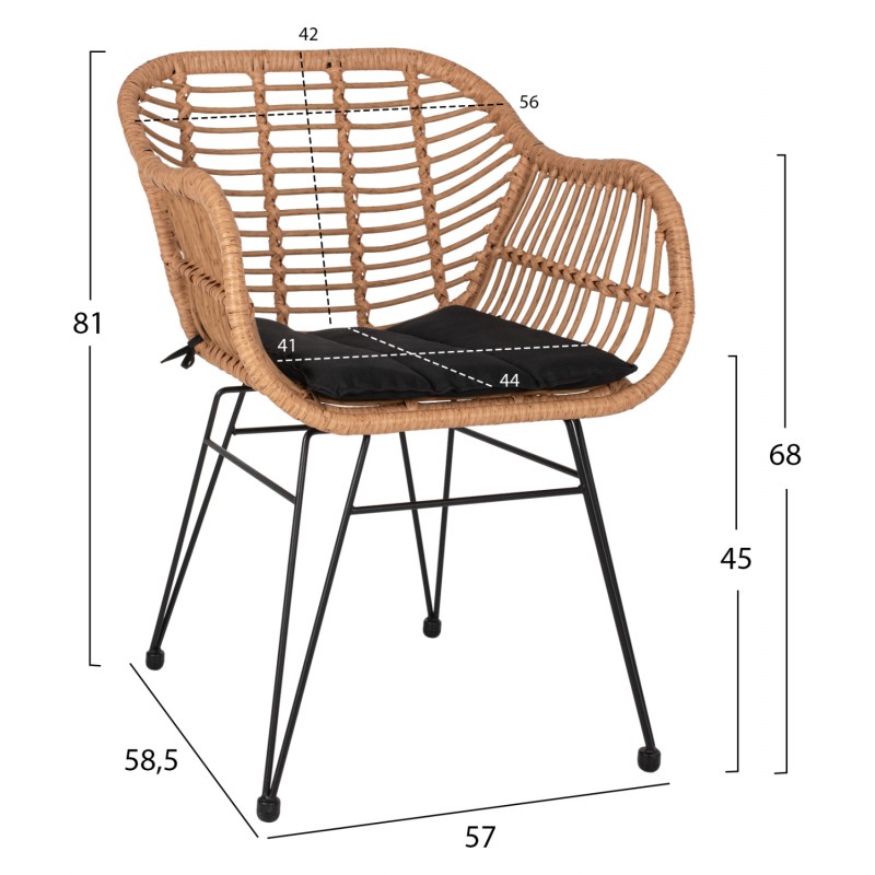 ΠΟΛΥΘΡΟΝΑ ALLEGRA ΕΠΑΓΓΕΛΜ. ΜΕΤΑΛΛΙΚΗ RATTAN ΜΠΕΖ & ΜΑΥΡΟ ΜΑΞΙΛΑΡΙ HM5450.11 57x58,5x81 εκ.