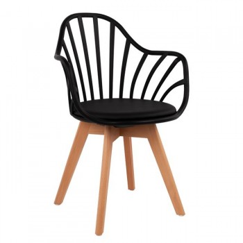 ΚΑΡΕΚΛΑ BECKY HM8455.02 ΜΕ ΞΥΛΙΝΑ ΠΟΔΙΑ ΚΑΙ ΜΑΥΡΟ ΚΑΘΙΣΜΑ 57Χ57Χ84Υ ΕΚ